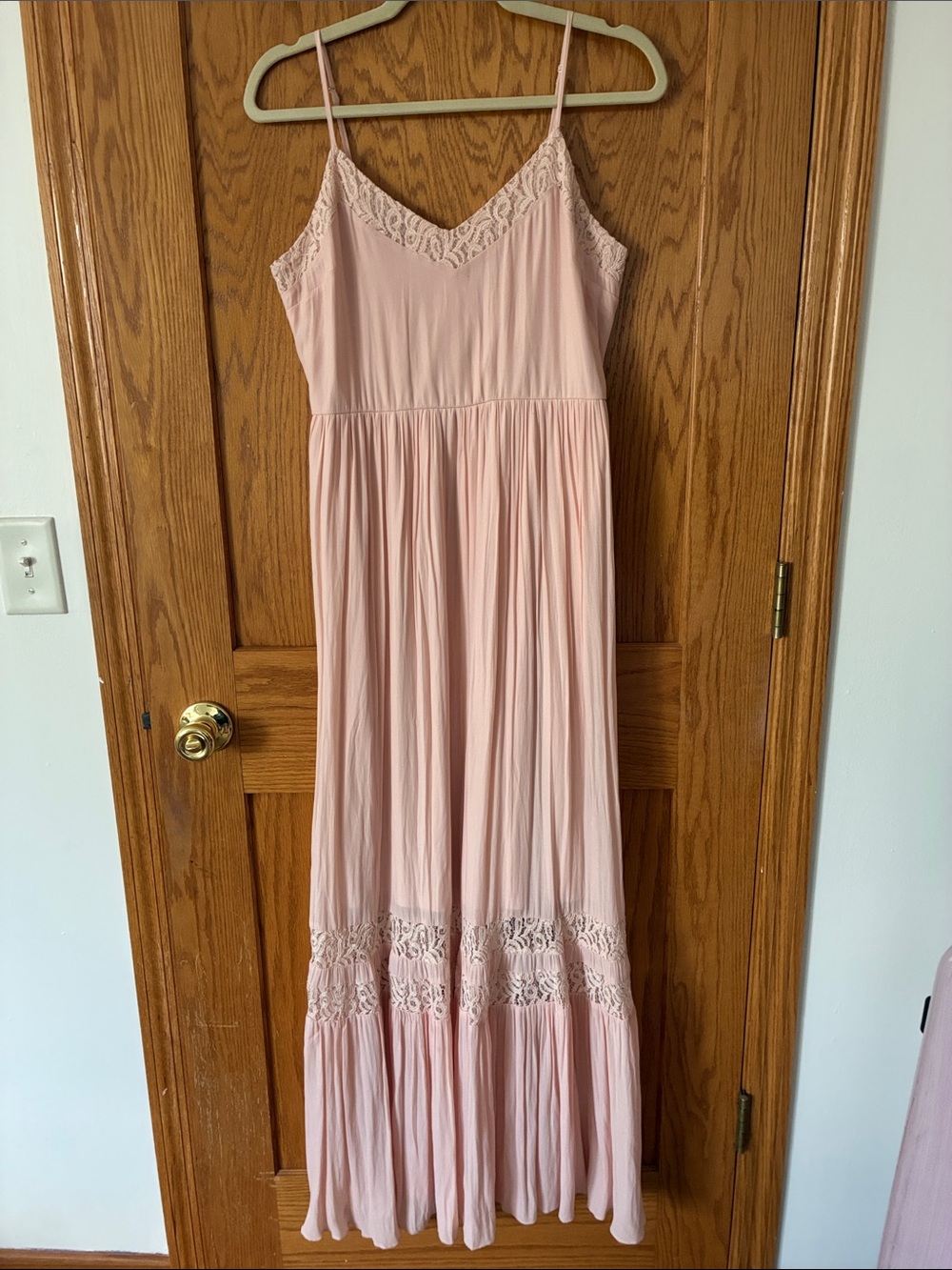 Forever 21 Blush Pink Lace-Trim Maxi Dress